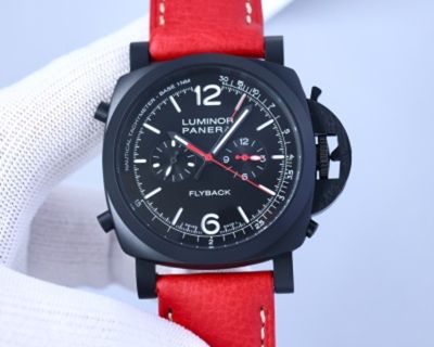 PANERAI Luminor Flyback Red Leather Strap Men's Copy Watch